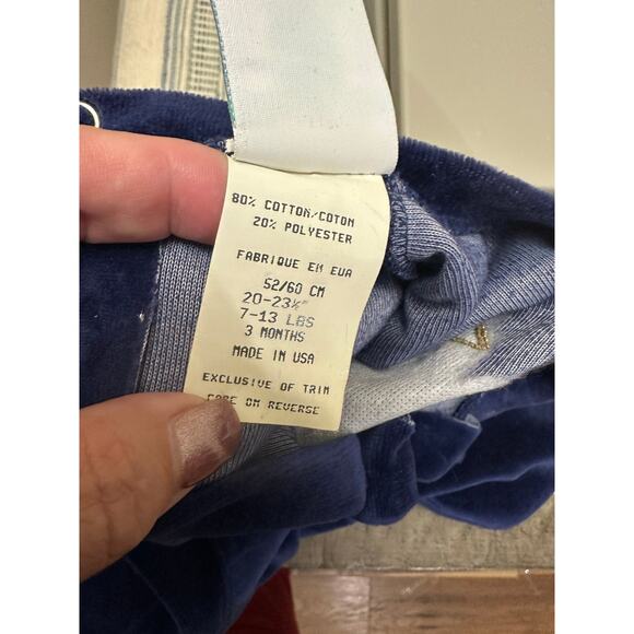 Vintage NWT Little Me Christmas Velour Romper 3m Navy Bear - Picture 7 of 8